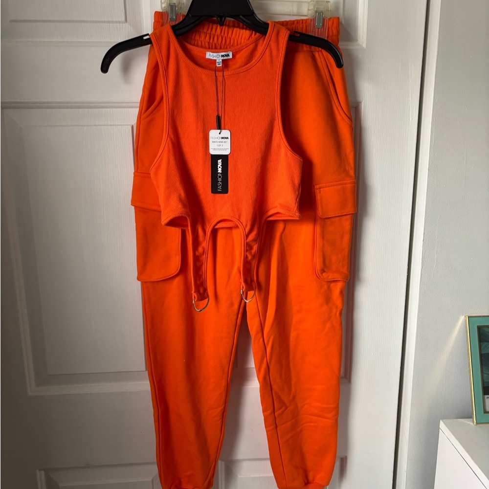 Fashion Nova Orange Cargo Jogger Set